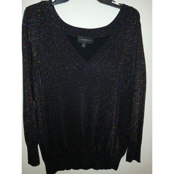 Lane Bryant Black Glittery V Neck Sweater 18/20 18 20 Holiday Party Pull Over - Picture 1 of 3